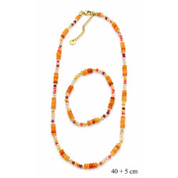 Naszyjnik + Bransoletka Stal 316L [ Agat Bursztynowy ] - MF42320-5