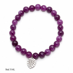 Bransoletka Stal 316L z listkiem [ agat fuksja ] - MF41044-2