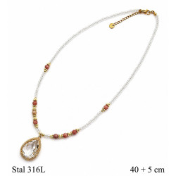 Naszyjnik Stal 316L [ biały kryształ ] - MF42329W