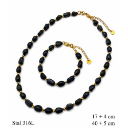 Naszyjnik + Bransoletka Stal 316L [ czarny turmalin ] - MF4257172-3